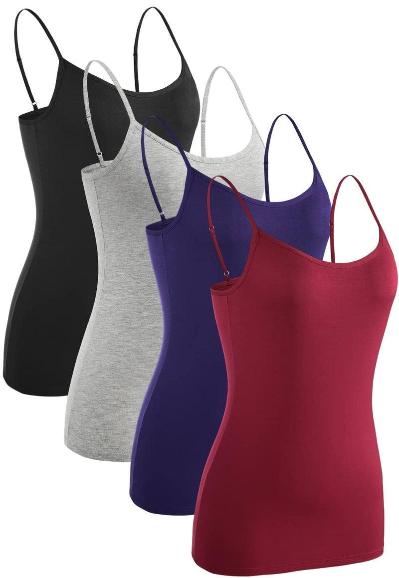 Rosyline 4 Piece Women Camisole Basic Undershirt Adjustable Spaghetti Strap Tank Top Black/Grey/Dark Blue/Wine Red M - Image 1